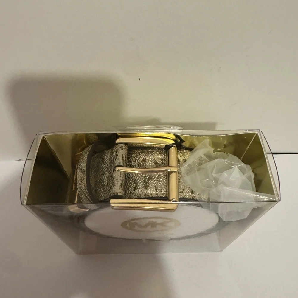 Michael Kors Two Tone Gold Monogram Belt Women’s Size L/XL Gold Plated Hardware - Picture 2 of 10